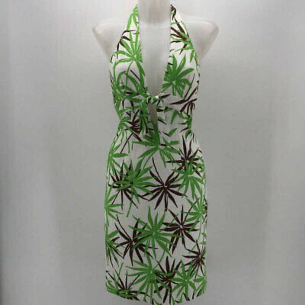 Milly White, Brown & Green Print Halter Dress